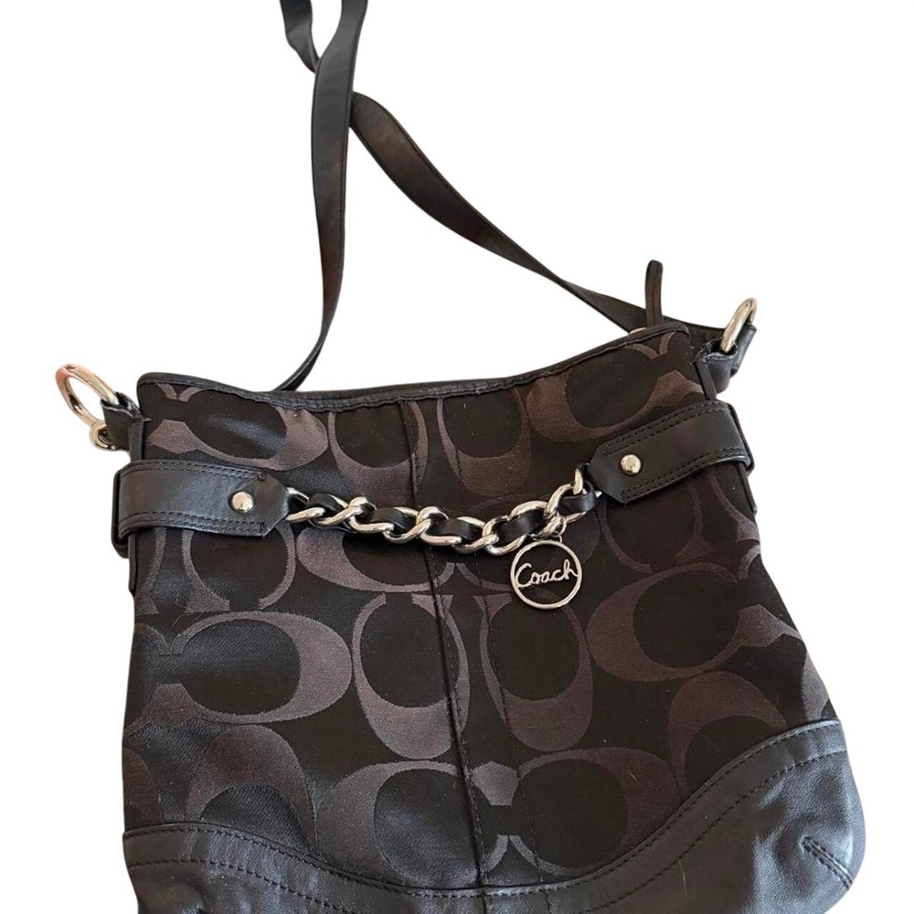 Coach F19730 Signature Crossbody Bag Optic Chain Black/Brown  Shoulder Bag Purse